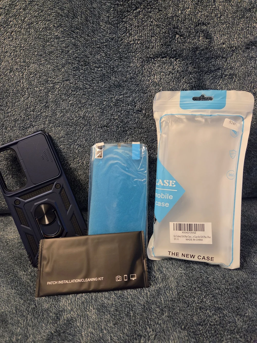 S24 Dark Blue Phone Case with Ring Kickstand, Camera Cover, Screen Protector NEW